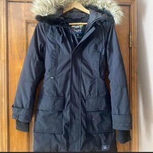 TNA Women's Navy Ski Jacket Hooded Parka Coat with Fur Trim
